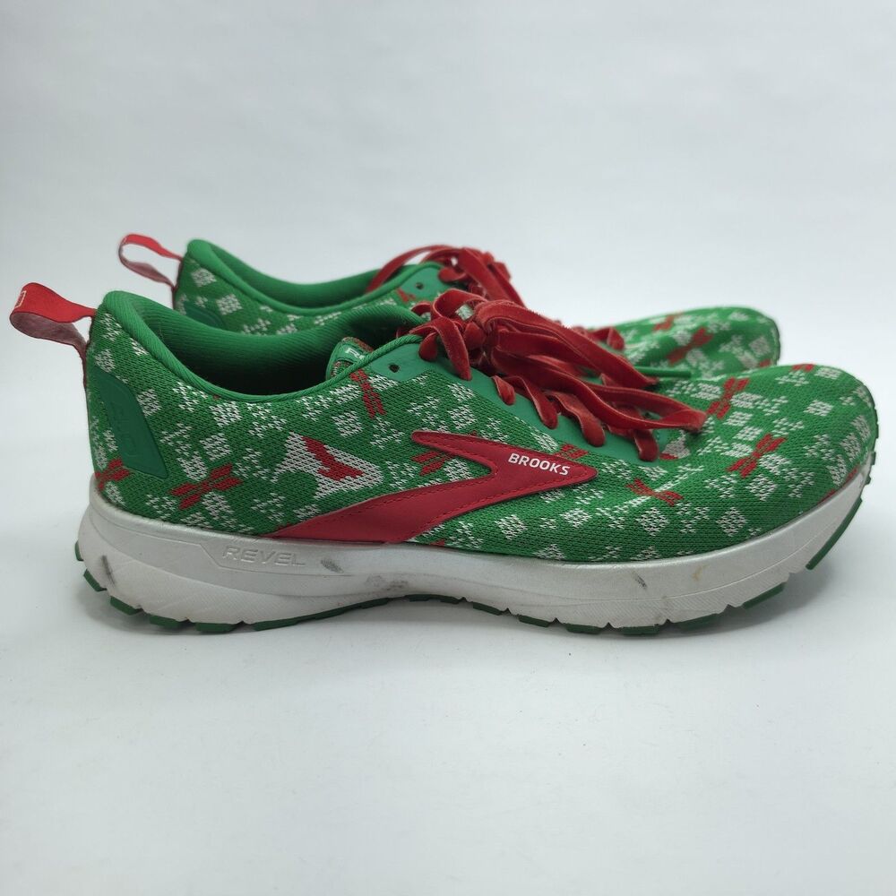 Brooks Green and Red Athletic Running Shoes christmas style